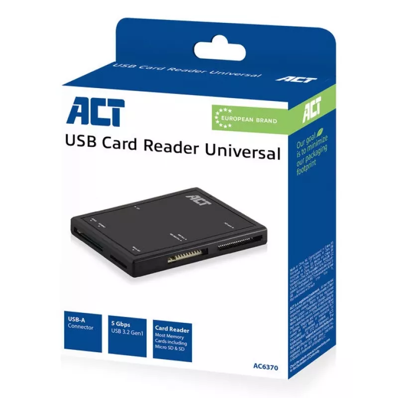 ACT USB 3.0-kaartlezer AC6370 CF MMC MS Duo MicroSD SDHC zwart