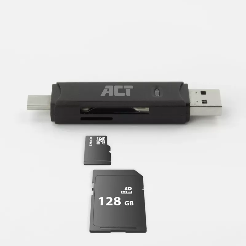 Kaartlezer ACT USB-C/USB-A 3.0 zwart