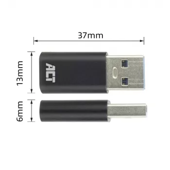 USB-A-stekker naar USB-C-bus adapter ACT AC7376 zwart