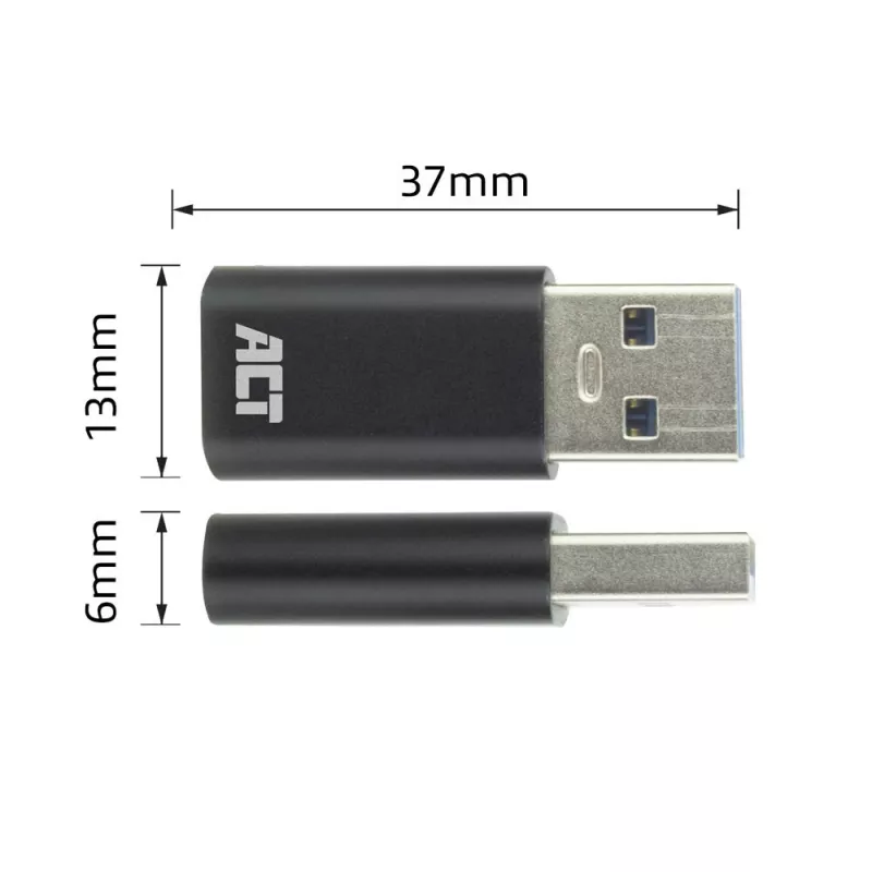 USB-A-stekker naar USB-C-bus adapter ACT AC7376 zwart