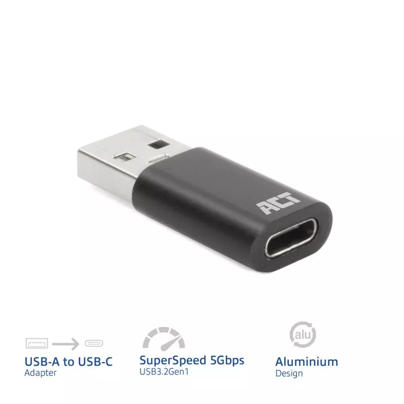 USB-A-stekker naar USB-C-bus adapter ACT AC7376 zwart