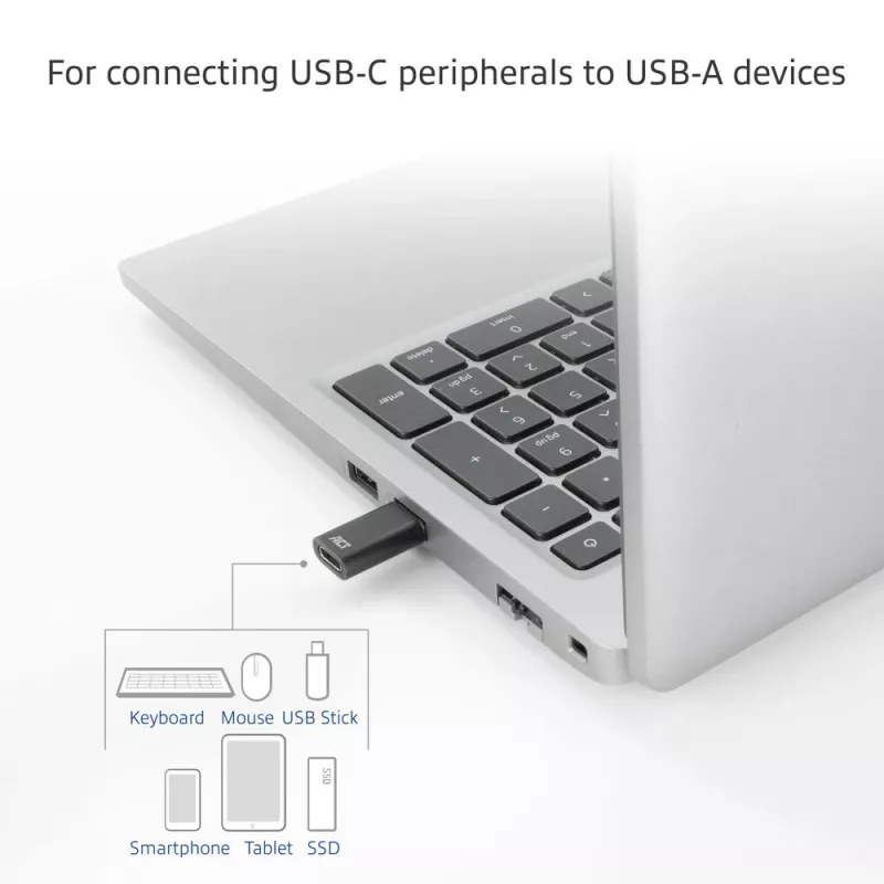 USB-A-stekker naar USB-C-bus adapter ACT AC7376 zwart