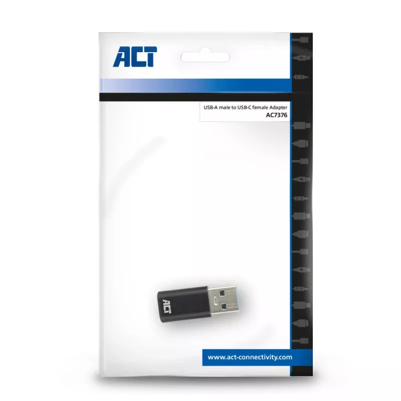 USB-A-stekker naar USB-C-bus adapter ACT AC7376 zwart