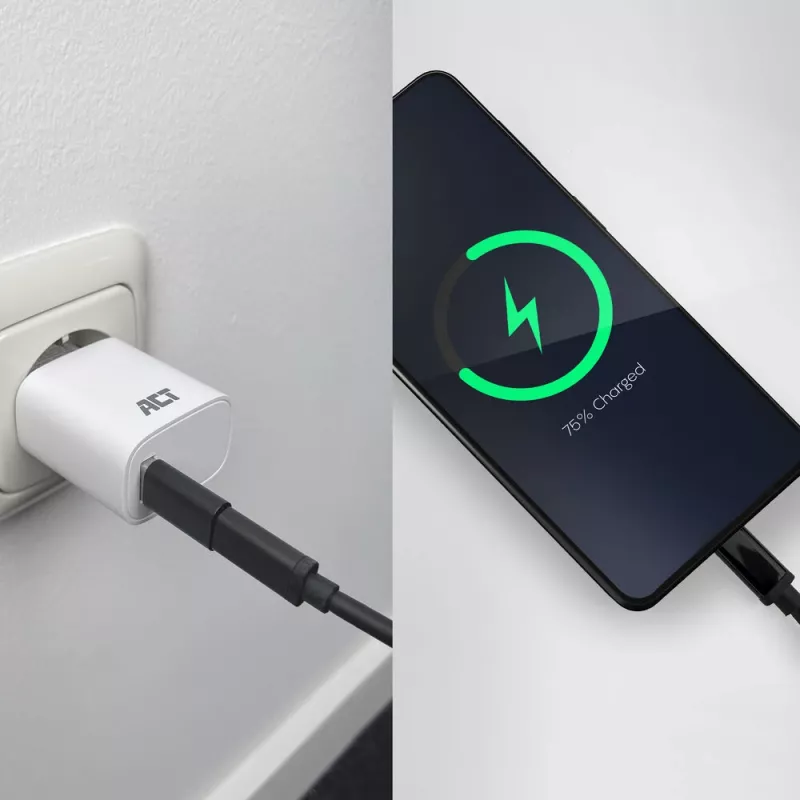 USB-A-stekker naar USB-C-bus adapter ACT AC7376 zwart