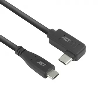 ACT USB 3.0 10Gbps 60W USB Type-C (recht) naar USB Type-C (links/rechts haaks) kabel, 0,5 meter