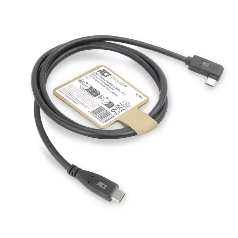 ACT USB 3.0 10Gbps 60W USB Type-C (recht) naar USB Type-C (links/rechts haaks) kabel, 3 meter