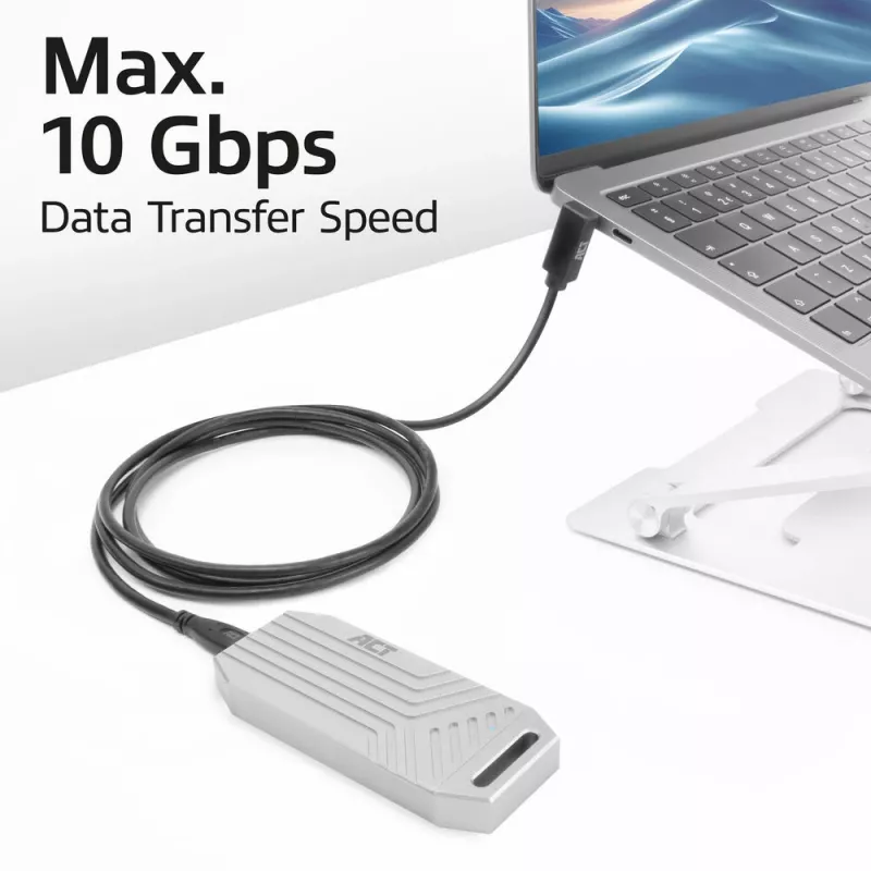 ACT USB 3.0 10 Gbit/s 60 W USB Type-C (recht) naar USB Type-C (boven/onder haaks) kabel, 0,5 meter