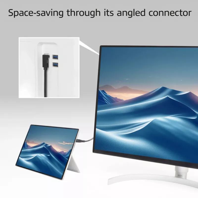 ACT USB 3.0 10Gbps 60W USB Type-C (recht) naar USB Type-C (opwaarts/afwaarts haaks) kabel, 1 meter