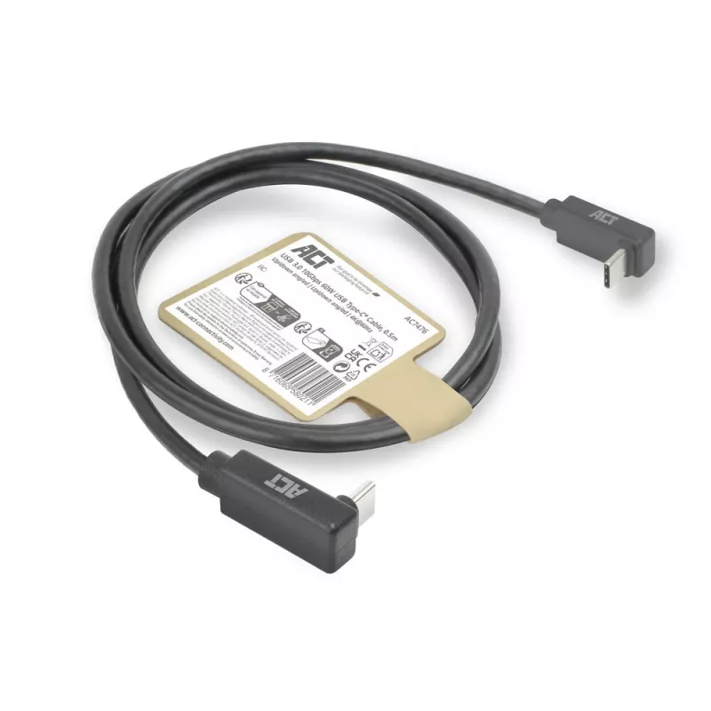 ACT USB 3.0 10Gbps 60W USB Type-C (naar boven/onder haaks) naar USB Type-C (naar boven/onder haaks) kabel, 2 meter
