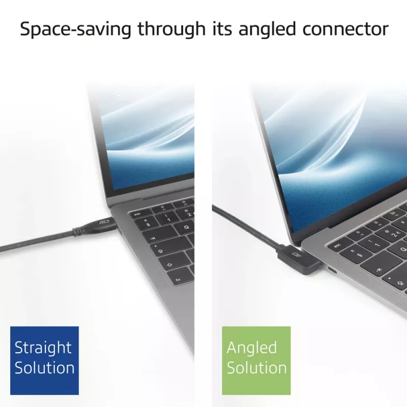 ACT USB 3.0 10 Gbit/s 60 W USB Type-C (links/rechts haaks) naar USB Type-C (boven/onder haaks) kabel, 1 meter
