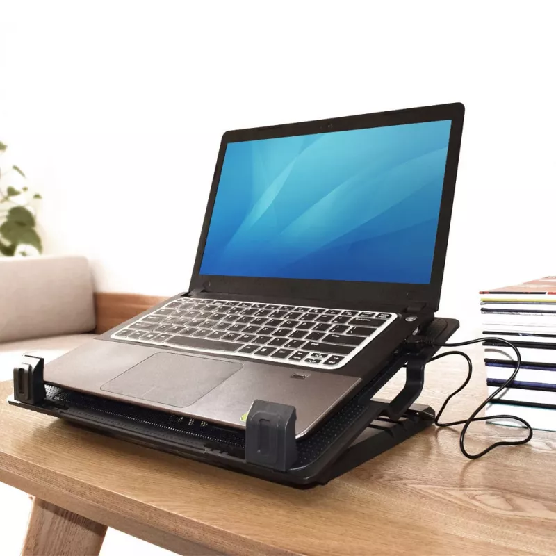 ACT laptopstandaard, met ventilator, 5-voudig in hoogte verstelbaar, 2-poorts hub