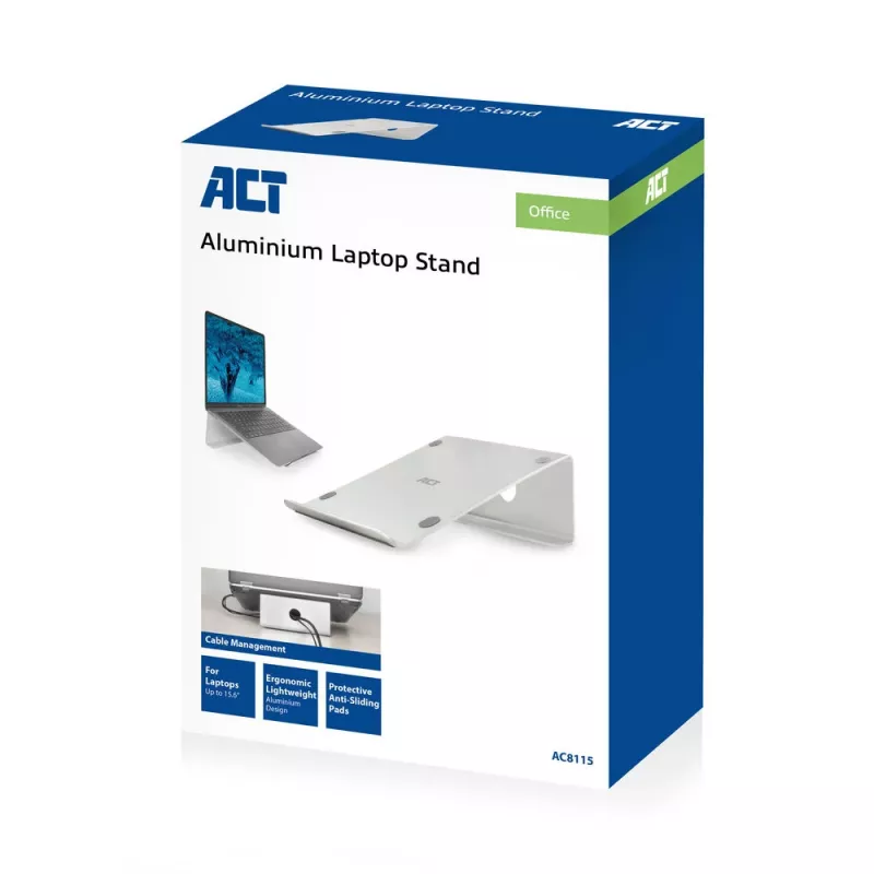 Laptopstandaard ACT AC8115 aluminium grijs 190x260x90 mm