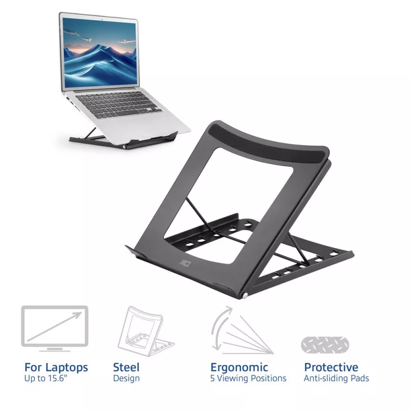 Laptopstandaard ACT AC8145 5 instelbare hoogtes zwart