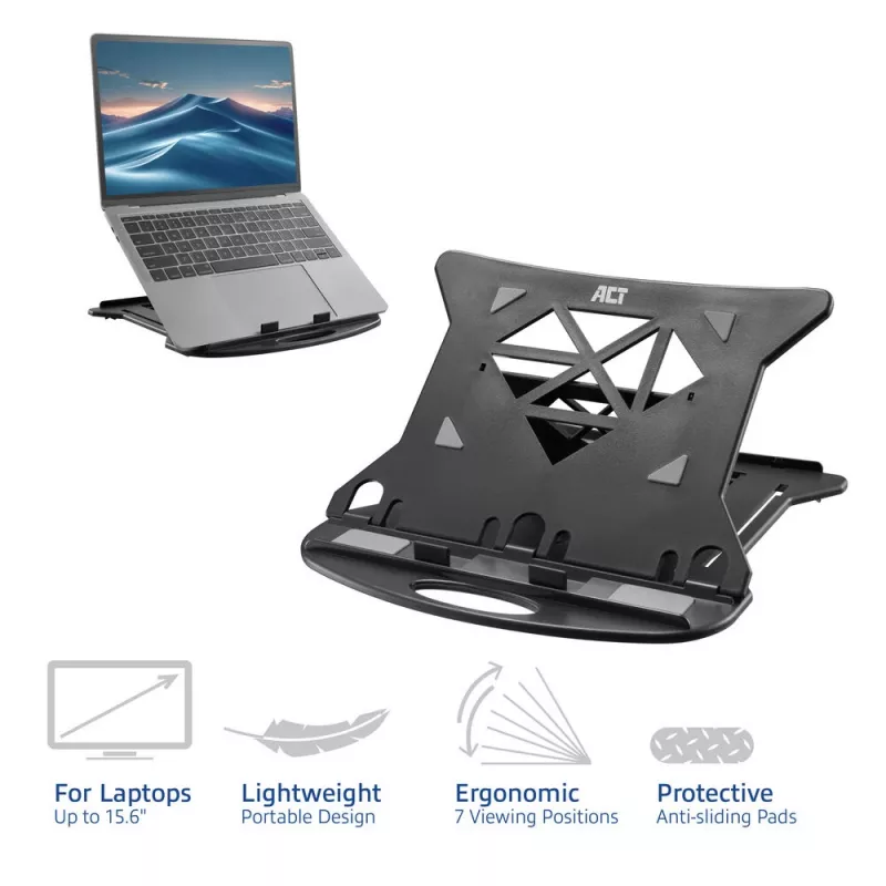 Laptopstandaard ACT AC8150 opvouwbaar 7 instelbare hoogtes zwart