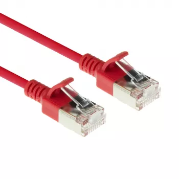 ACT rood 1 meter LSZH U/FTP CAT6A datacenter-slimline-patchkabel met rastongbeveiliging en RJ45-stekkers