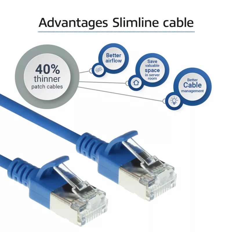 ACT blauw 1 meter LSZH U/FTP CAT6A datacenter-slimline-patchkabel zonder rastong met RJ45-stekkers