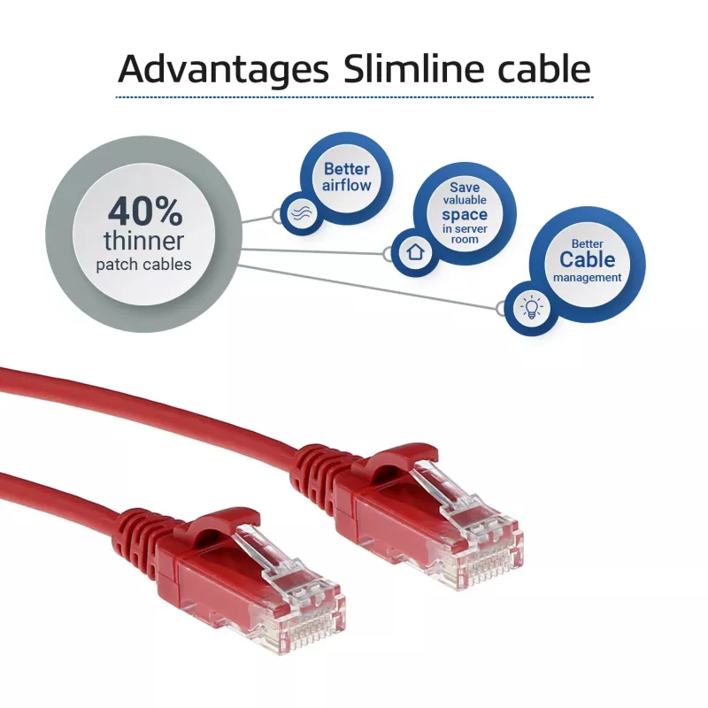 ACT rood 3 meter LSZH U/UTP CAT6 datacenter slimline patchkabel snagless met RJ45-stekkers