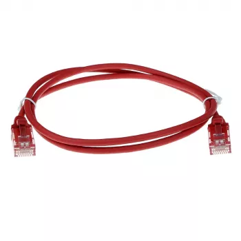 ACT rood 10 meter LSZH U/UTP CAT6 datacenter slimline patchkabel met RJ45-stekkers en trekontlasting