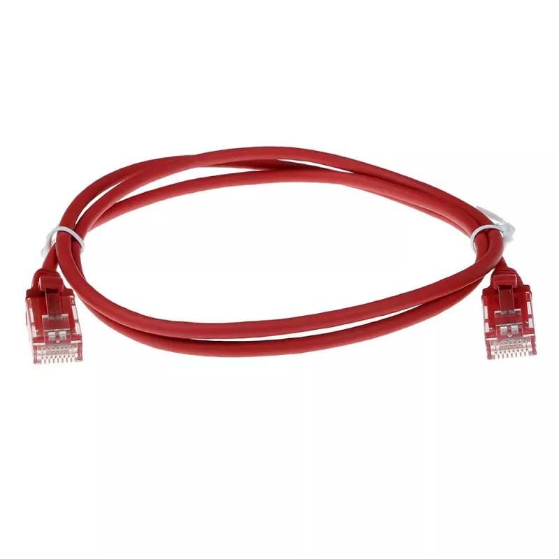 ACT rood 10 meter LSZH U/UTP CAT6 datacenter slimline patchkabel met RJ45-stekkers en trekontlasting