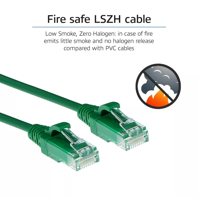 ACT groen 2 meter LSZH U/UTP CAT6 datacenter slimline patchkabel met RJ45-stekkers