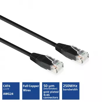 ACT zwart 15 meter U/UTP CAT6 patchkabel met RJ45-stekkers