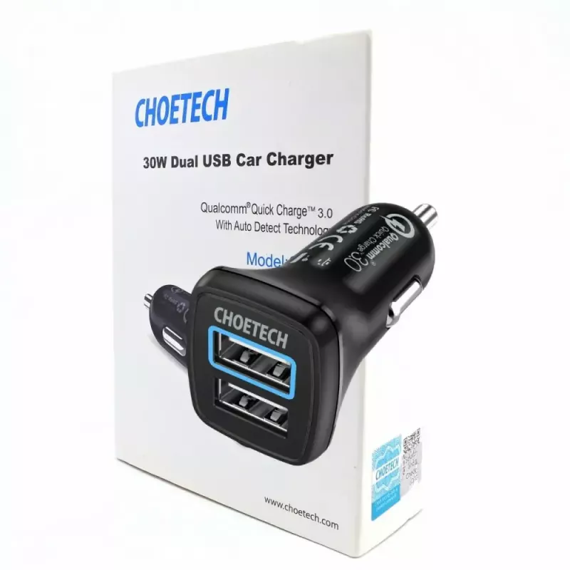 Voeding CHOETECH C0051 dual USB-A 36W QC3.0, zwart