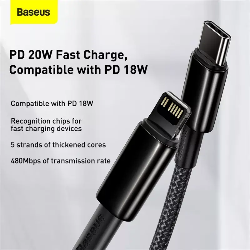 Kabel Baseus Tungsten Gold 1 m zwart Lightning naar USB-C