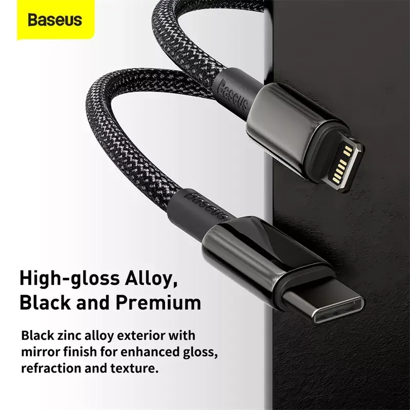 Kabel Baseus Tungsten Gold 1 m zwart Lightning naar USB-C