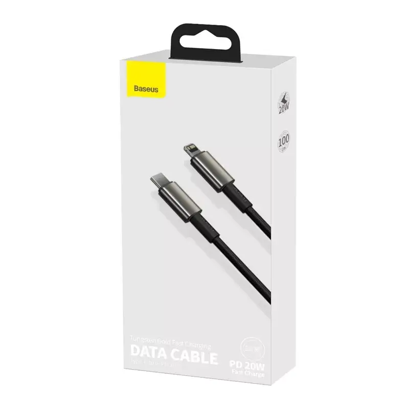 Kabel Baseus Tungsten Gold 1 m zwart Lightning naar USB-C