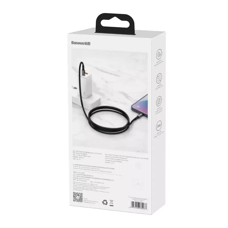 Kabel Baseus Tungsten Gold 1 m zwart Lightning naar USB-C