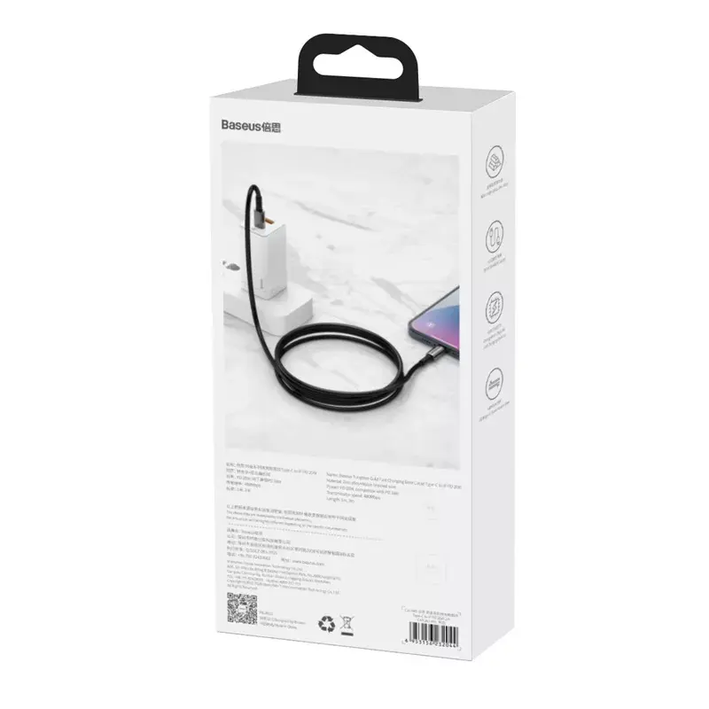 Kabel Baseus Tungsten Gold 2 m zwart Lightning USB-C