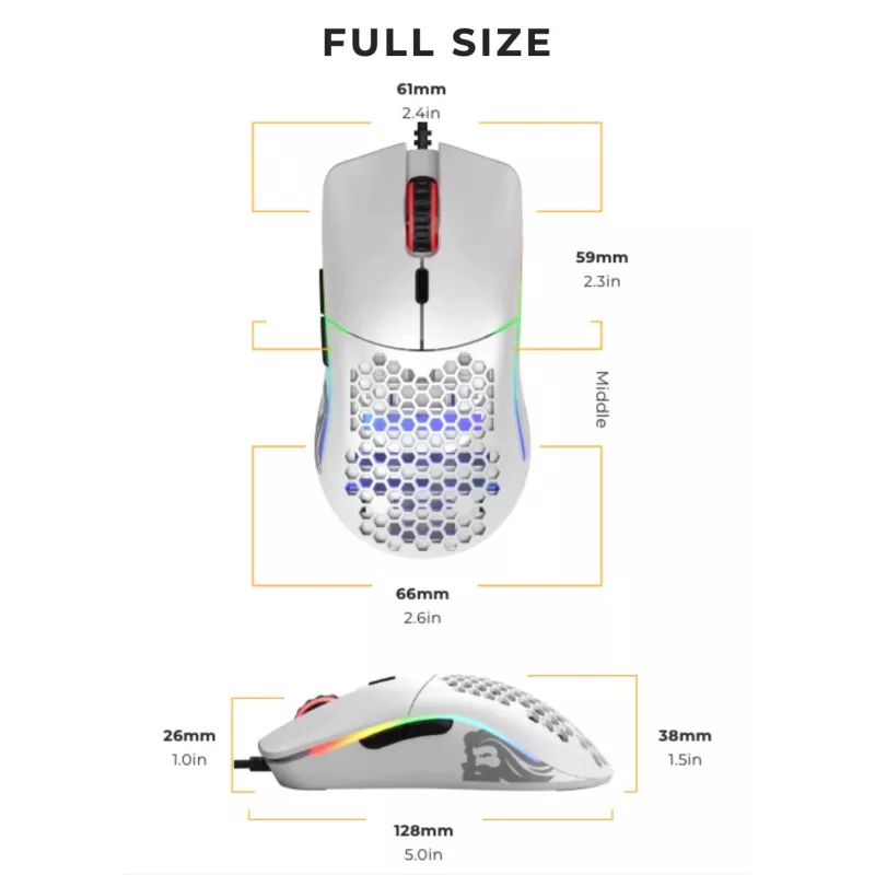 Glorious Gaming Glorious Model O Muis Regular (wit), rechtshandig, optisch, USB Type-A, 12000 DPI, wit