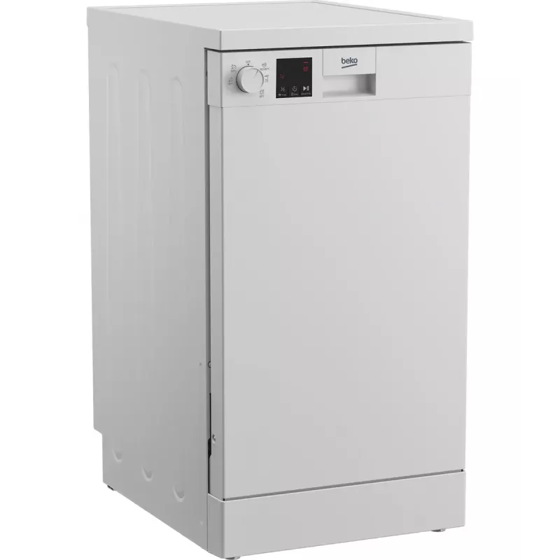 Smal vrijstaande vaatwasser BEKO DVS05024W — 10 couverts, 45 cm, 49 dB, energieklasse E