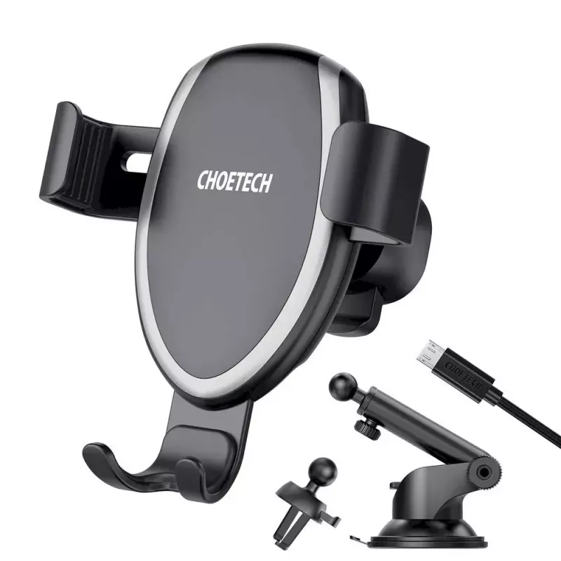 Autohouder voor telefoon CHOETECH T536-S met 10W draadloos laden, montage op dashboard/voorruit