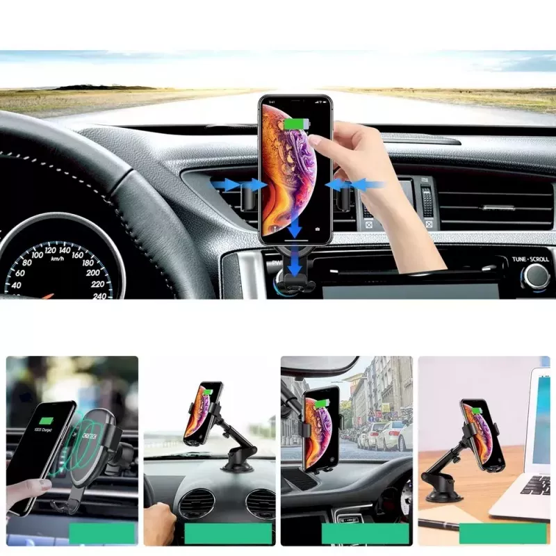 Autohouder voor telefoon CHOETECH T536-S met 10W draadloos laden, montage op dashboard/voorruit