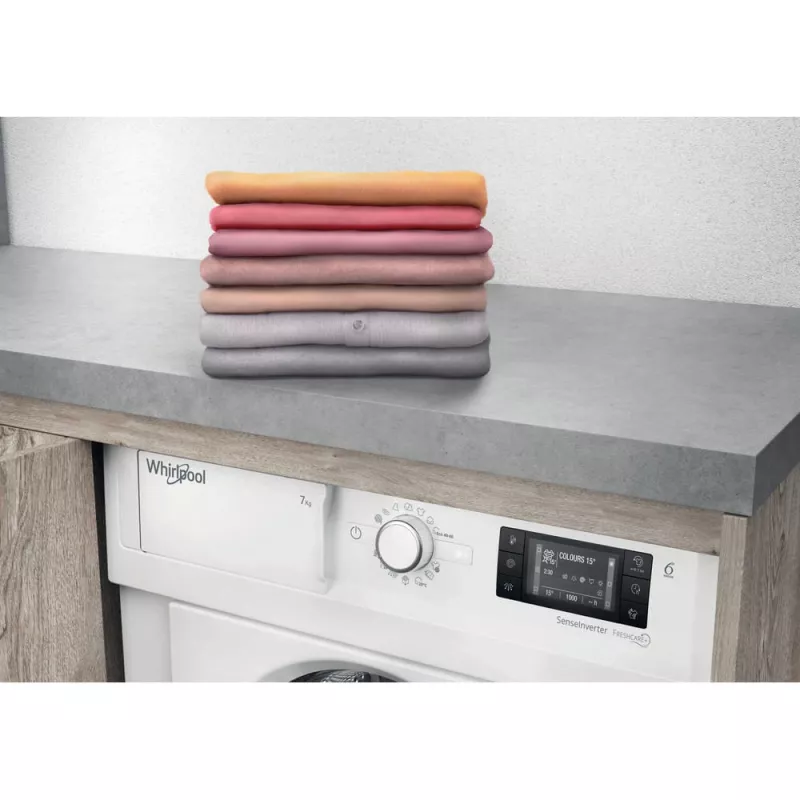 Whirlpool BI WMWG 71483E EU N volledig integreerbare wasmachine, 7 kg, 1400 tpm, energieklasse D, wit