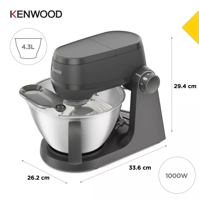 Keukenmachine Kenwood KHC30.070GY — 1000 W, 4,3 L RVS kom, draaiknop, grijs