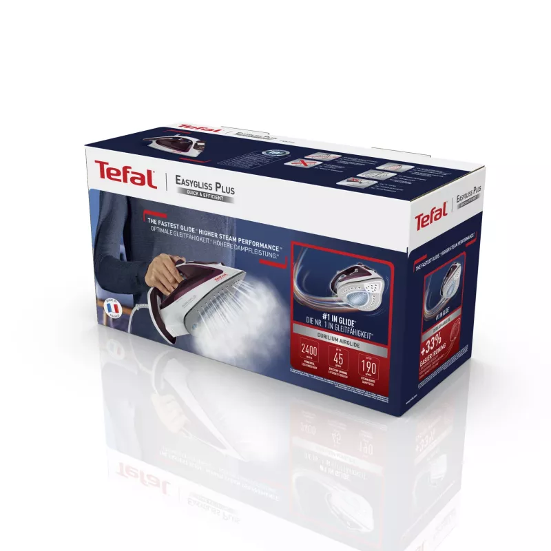 Tefal EasyGliss Plus FV5714 strijkijzer droog- en stoomstrijkijzer Durilium-strijkzool 2400 W bordeaux, wit
