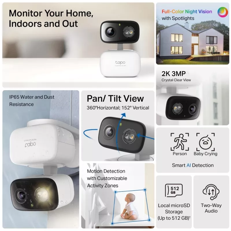 TP-Link Tapo C216 box IP-beveiligingscamera binnen 2304 x 1296 Pixel plafond/muur/tafel