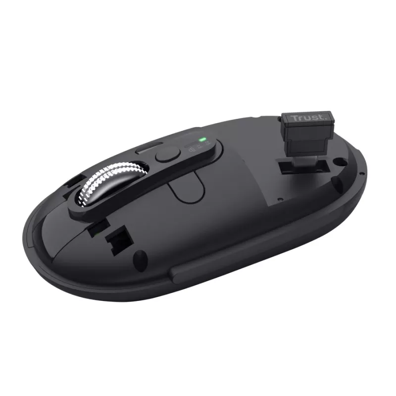 Muis TRUST Seron slank Multi — ambidextreuze bureaumuis, optisch 3200 DPI, RF draadloos + Bluetooth, 7 knoppen, zwart