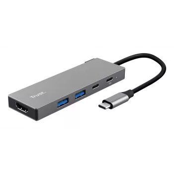 USB Type-C-hub TRUST 26062 — HDMI + USB 3.2 Gen 1 Type-A & Type-C, grijs, 5 aansluitingen
