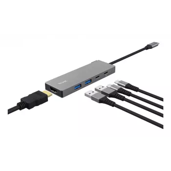 USB Type-C-hub TRUST 26062 — HDMI + USB 3.2 Gen 1 Type-A & Type-C, grijs, 5 aansluitingen