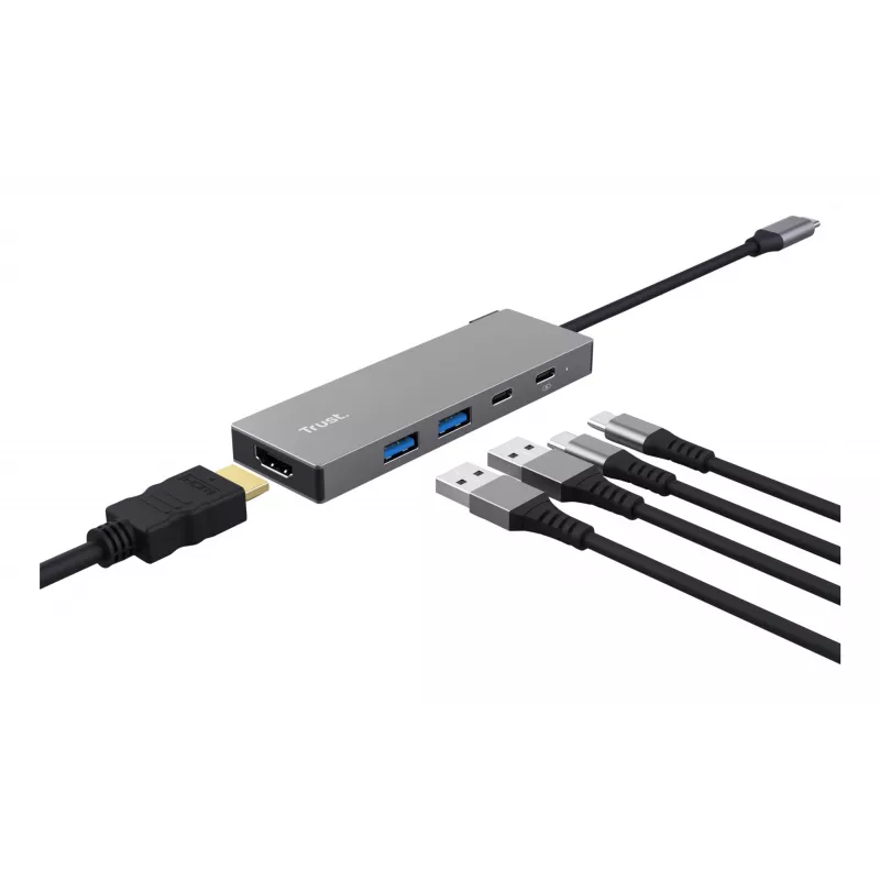 USB Type-C-hub TRUST 26062 — HDMI + USB 3.2 Gen 1 Type-A & Type-C, grijs, 5 aansluitingen
