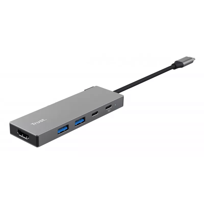 USB Type-C-hub TRUST 26062 — HDMI + USB 3.2 Gen 1 Type-A & Type-C, grijs, 5 aansluitingen