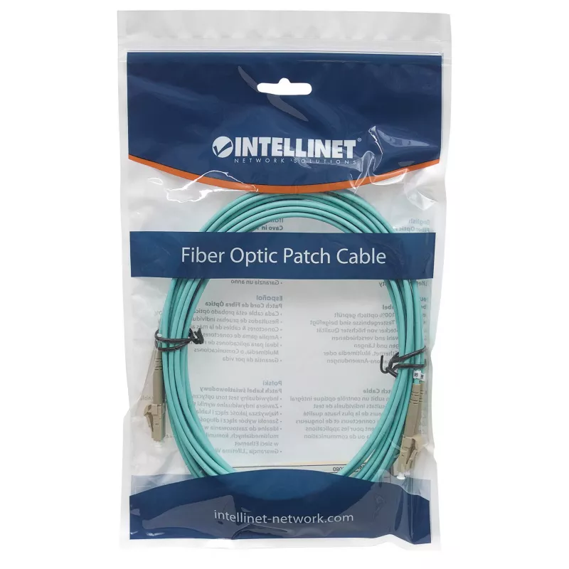 Intellinet glasvezel-patchkabel, OM3, LC/LC, 2 m, aqua, duplex, multimode, 50/125 µm, LSZH, vezel, levenslange garantie