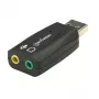 Manhattan USB-A geluidsadapter, USB-A naar 3,5 mm microfooningang en audio-uitgang, 480 Mbit/s (USB 2.0), ondersteunt 3D en virtuele 5.1 surround sound, Hi-Speed USB, zwart, drie jaar garantie