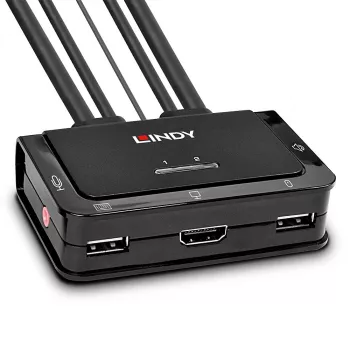 Lindy 2-poorts HDMI 4K30, USB 2.0 en audio kabel KVM-switch, 1920 x 1080 pixels, zwart