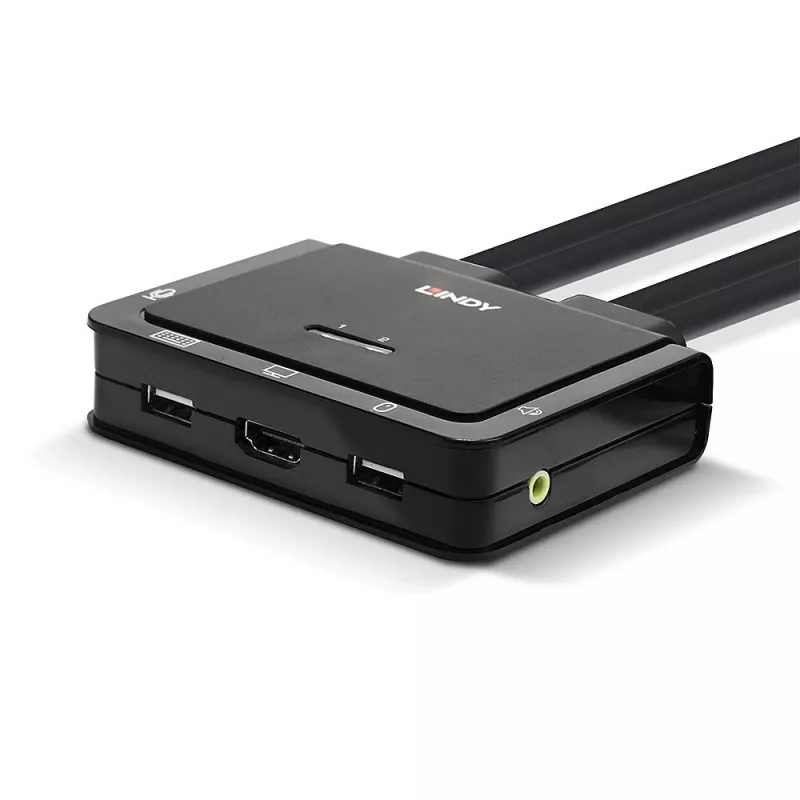 Lindy 2-poorts HDMI 4K30, USB 2.0 en audio kabel KVM-switch, 1920 x 1080 pixels, zwart