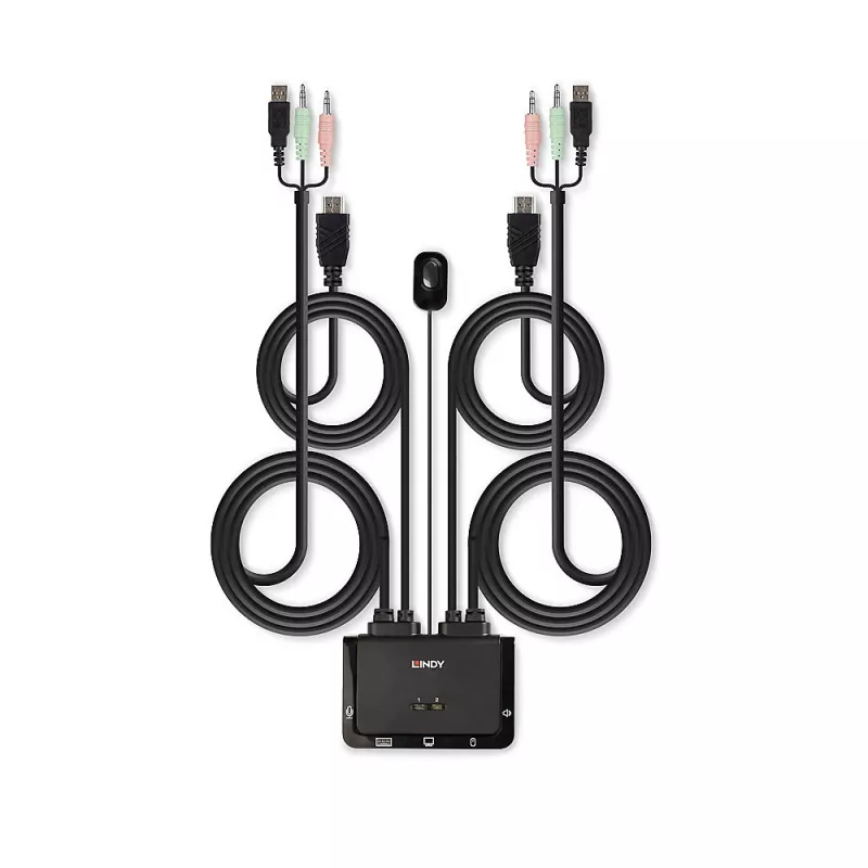 Lindy 2-poorts HDMI 4K30, USB 2.0 en audio kabel KVM-switch, 1920 x 1080 pixels, zwart