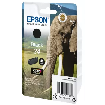 Epson Elephant singlepack zwart 24 Claria Photo HD inkt, zwart, pigmentinkt, 5,1 ml, 1 stuk, 240 pagina's, enkelpack